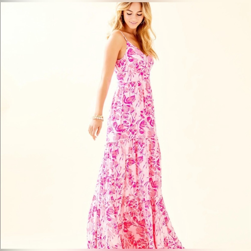 🦩 NWOT Lilly Pulitzer Melody Maxi Dress inCoral Reef Tint Flamingle